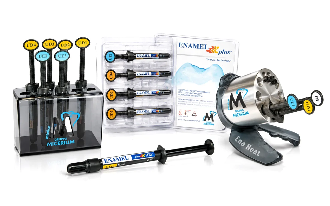 Composites Micerium: Enamel Plus HRi Trial Kit, Mini Kit 4 colores, HRi Flow y calentador Ena Heat