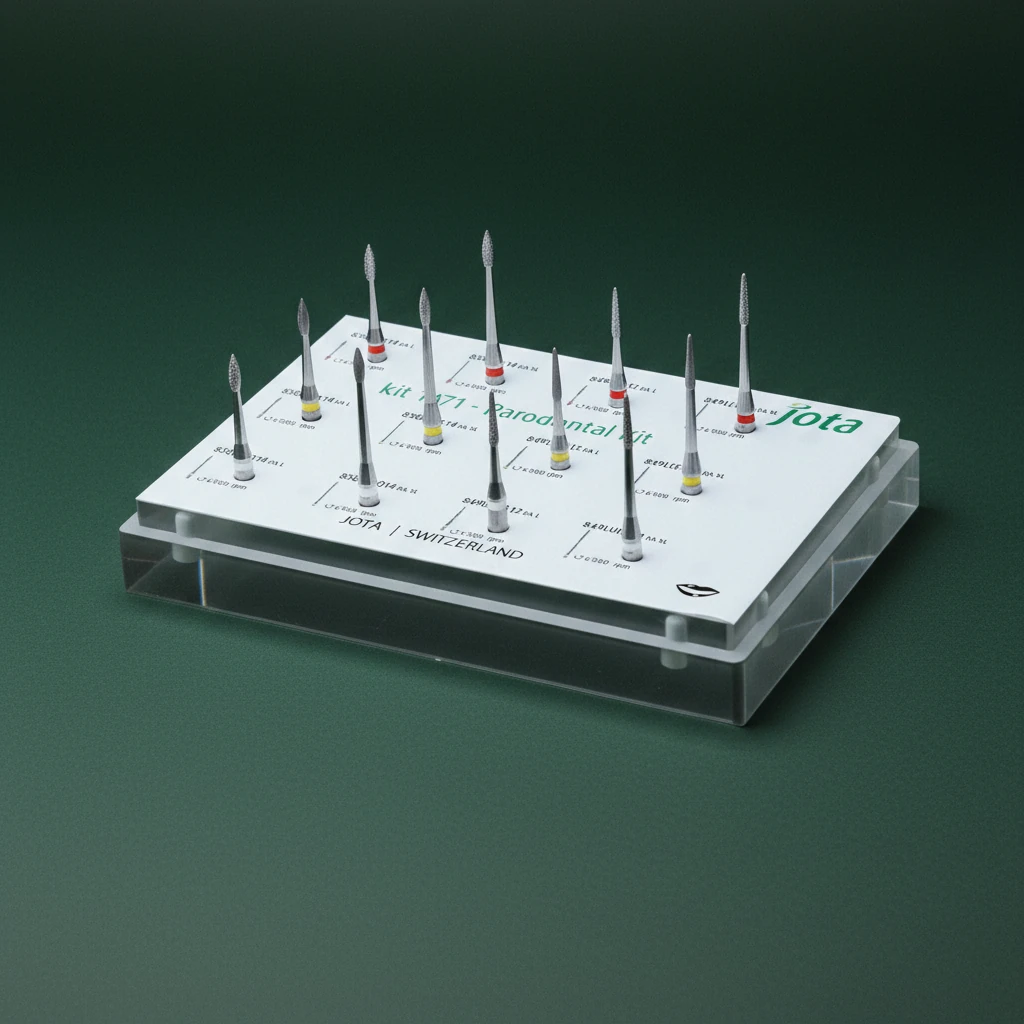 JOTA Parodontal Kit 1471 — bandeja con 12 fresas de diamante, paleta verde bosque