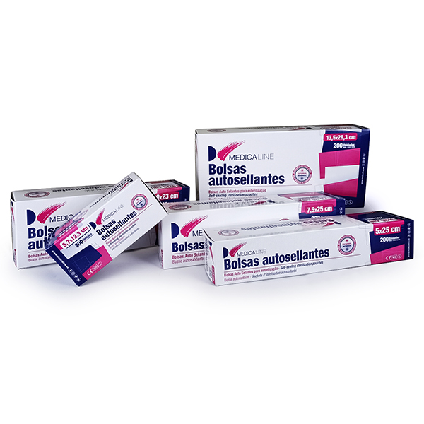Bolsas autoadhesivas MEDICALINE para esterilización dental.