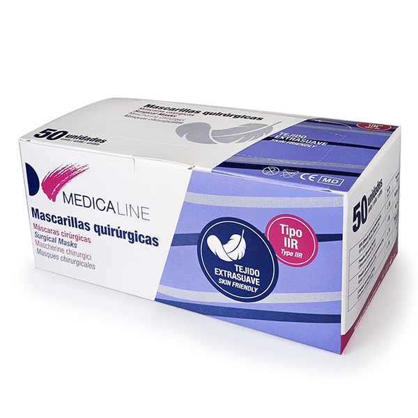 Mascarillas rectangulares azules MEDICALINE, 50 unidades.