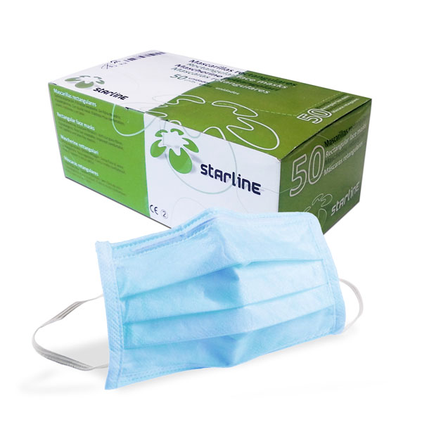 Mascarillas rectangulares azules STARLINE, 50 unidades. Protección dental.