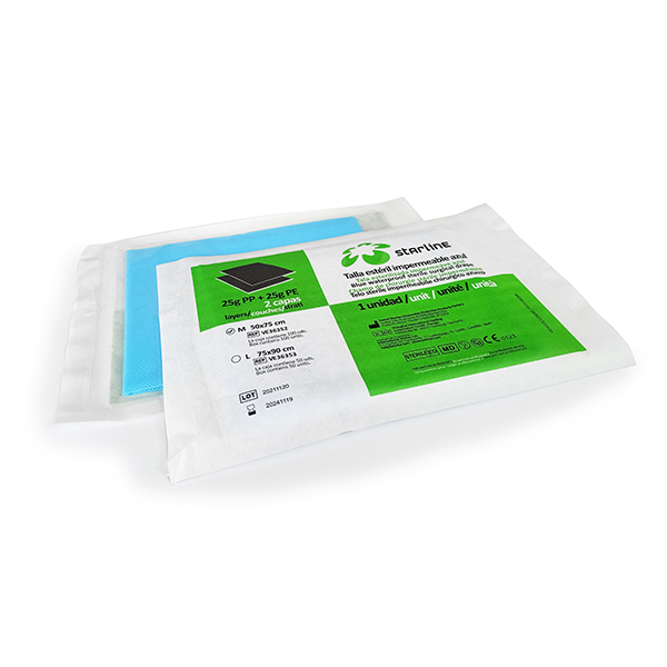 Talla estéril azul STARLINE 75x90cm, 50uds. Protección dental.