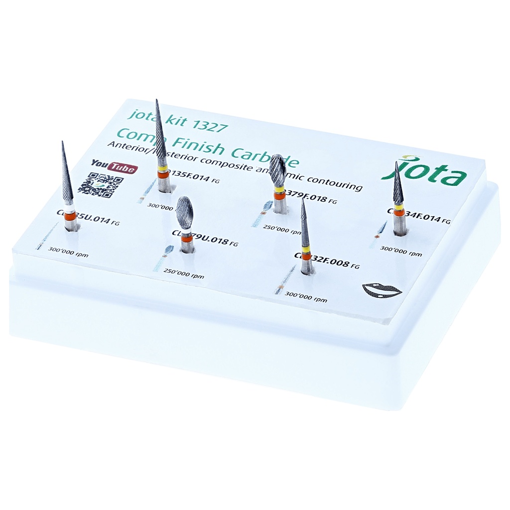 Kit carburo JOTA para composite: fresas alta calidad para pulido dental.