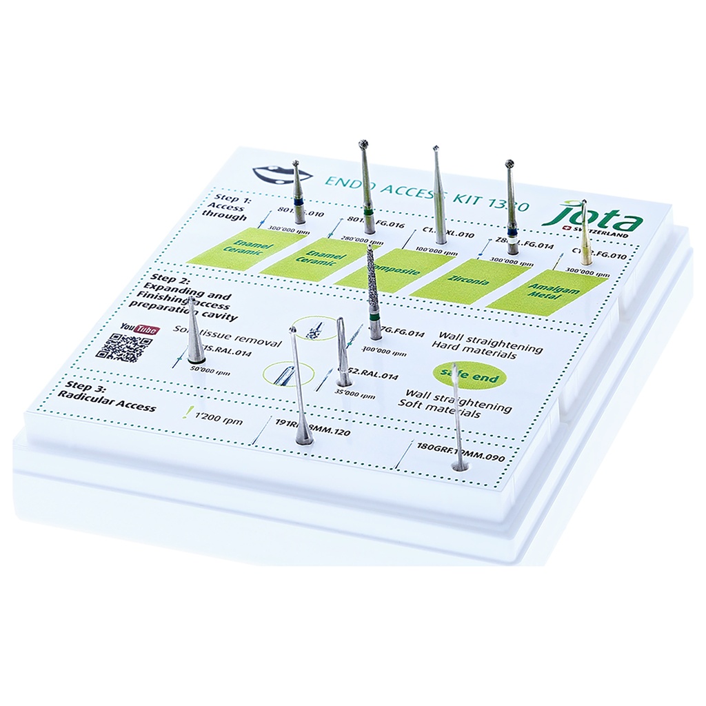 Kit Endodoncia JOTA: limas, puntas de papel y gutapercha para tratamiento de conductos.