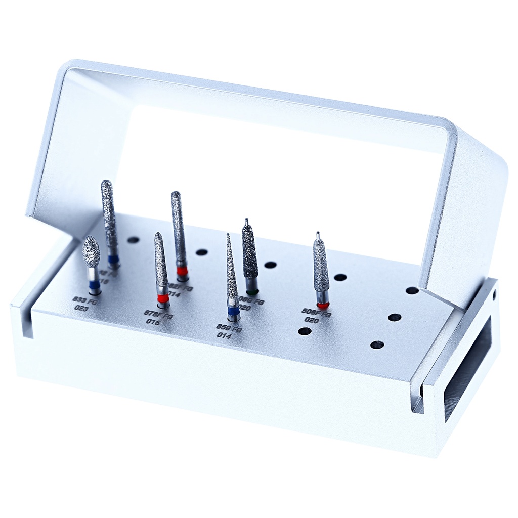 Kit preparación coronas JOTA: fresas y accesorios dentales.