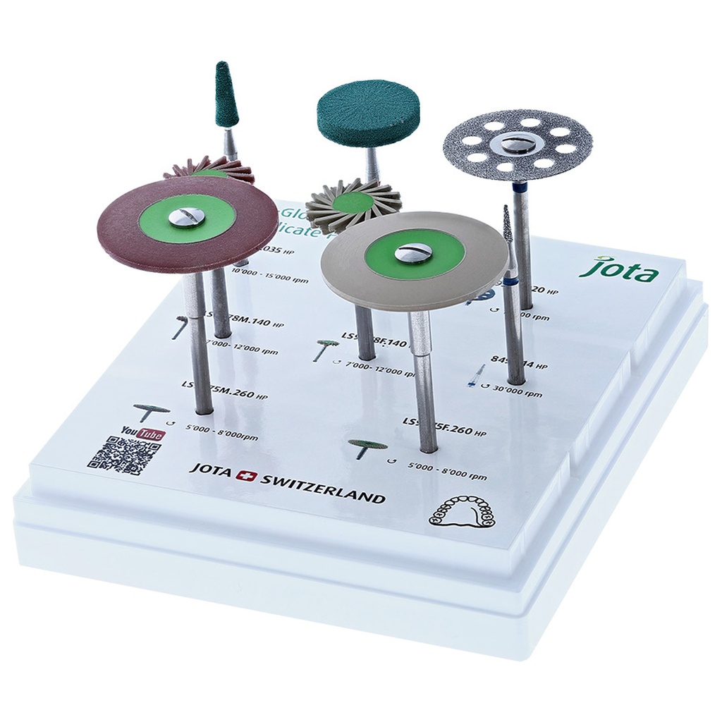 Kit JOTA para Di-Silicato Lab: fresas, pulidores y accesorios.