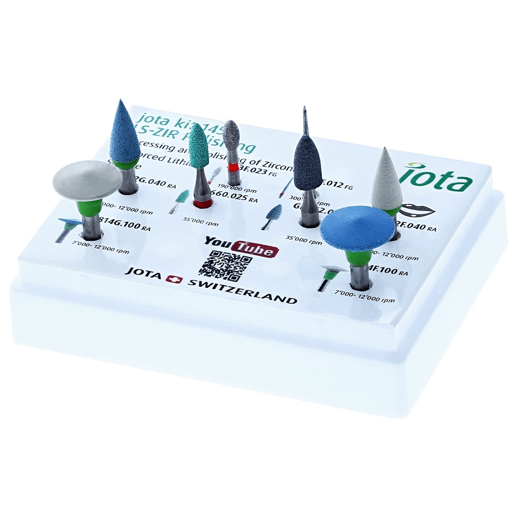 Kit pulido JOTA para di-silicato y zirconio dental.