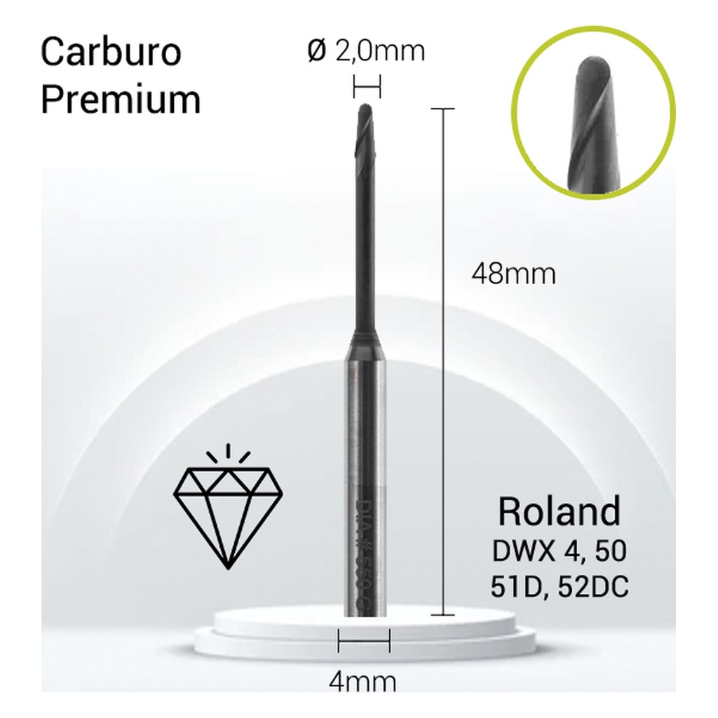 Carburo + Diamante 4mm JOTA para R4-J24-020. Fresas dentales de alta precisión.