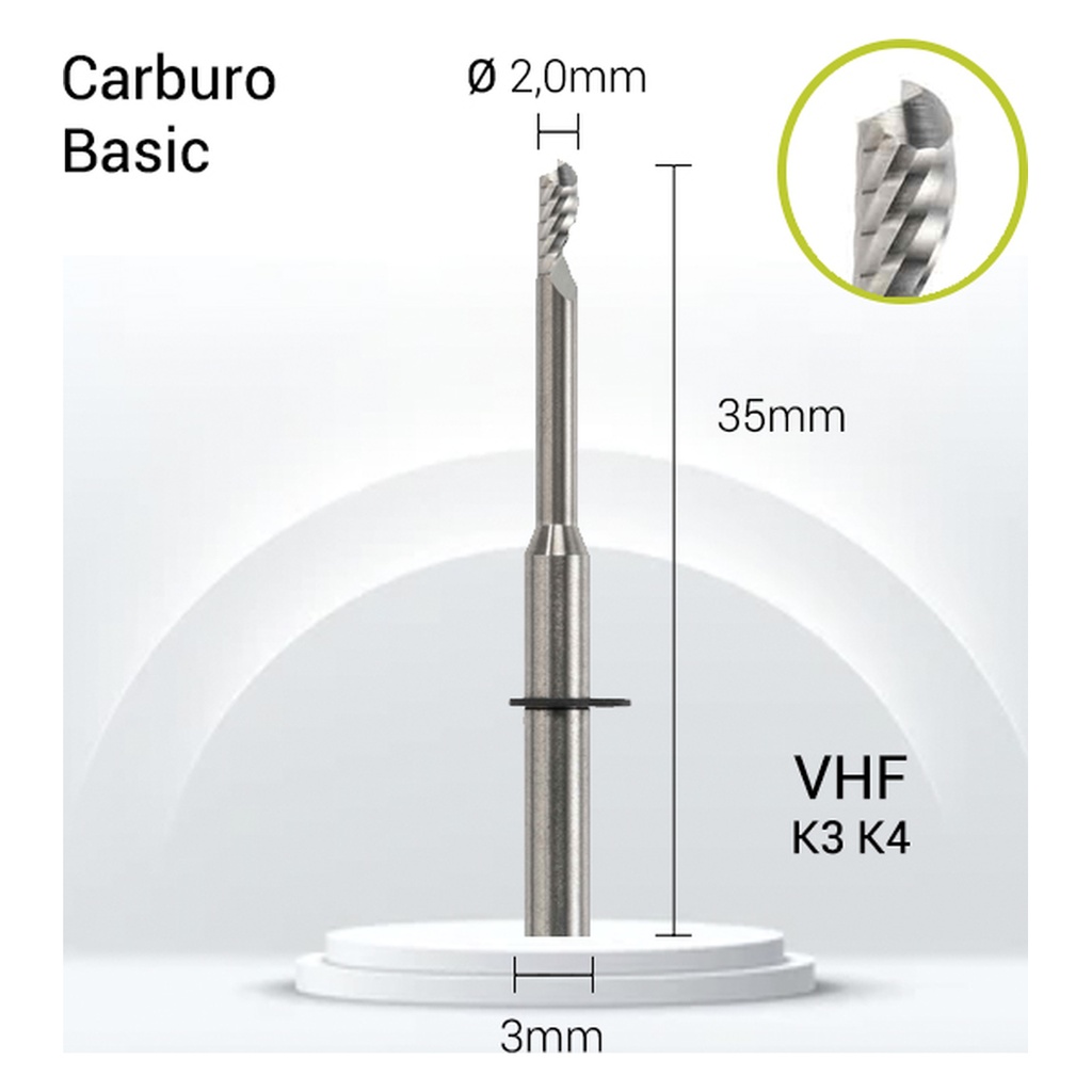 Carburo 3mm JOTA para PMMA VH3-J10-020 dental. Fresado preciso.