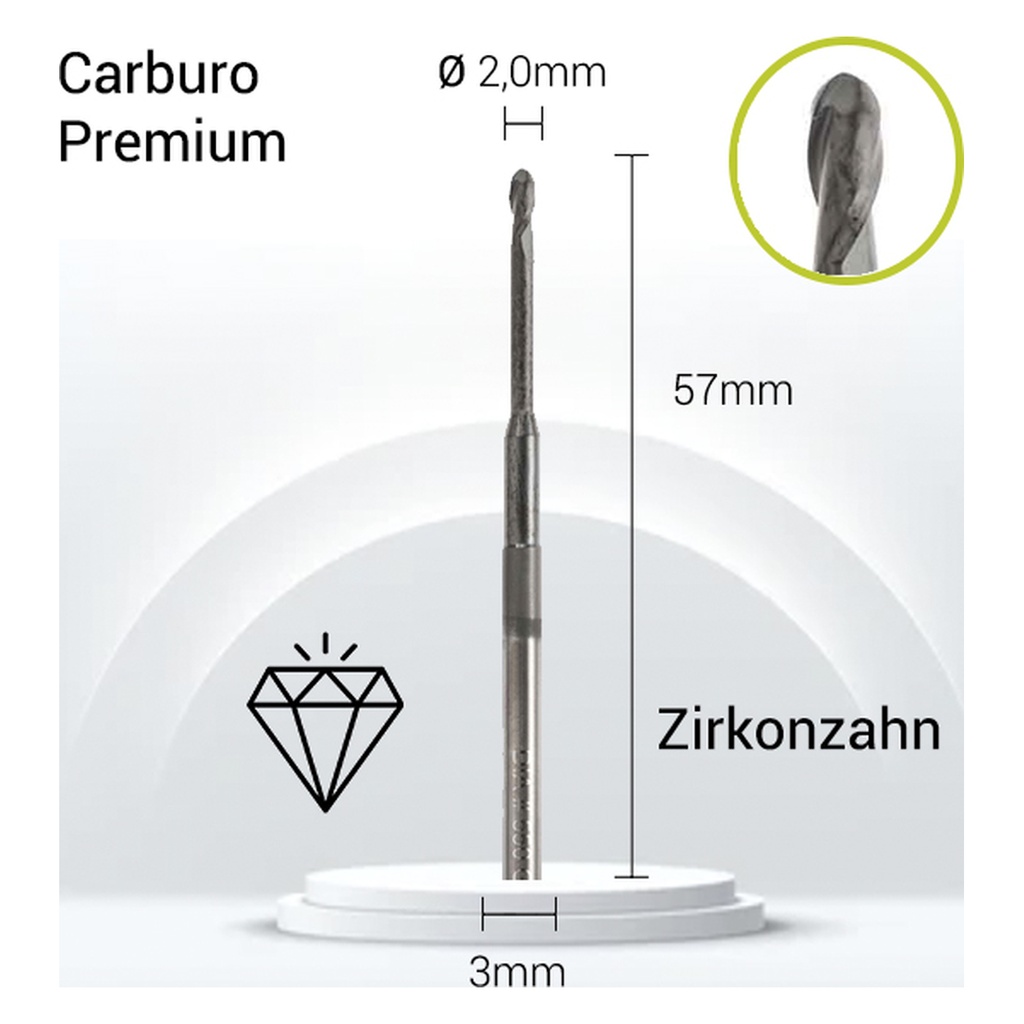 Carburo + Diamante 3mm JOTA para ZZ3-J05-020. Fresas dentales de alta precisión.