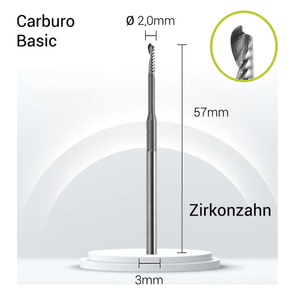 Carburo 3mm JOTA para zirconio, PMMA, cera. Fresado dental ZZ3-J08-020