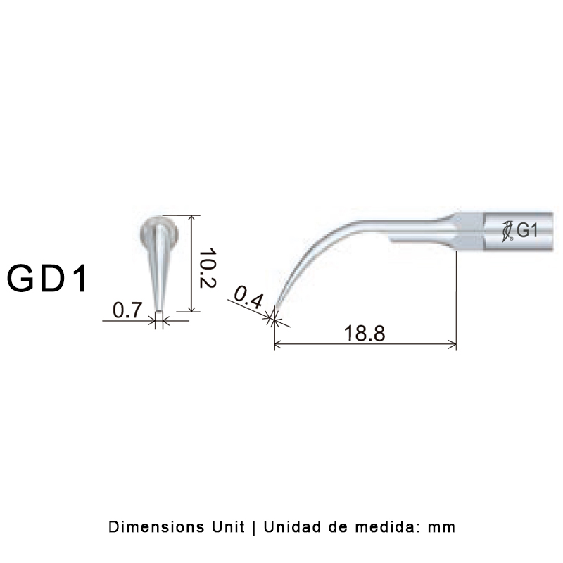Punta ultrasonidos Woodpecker GD1 compatible Satelec profilaxis dental.