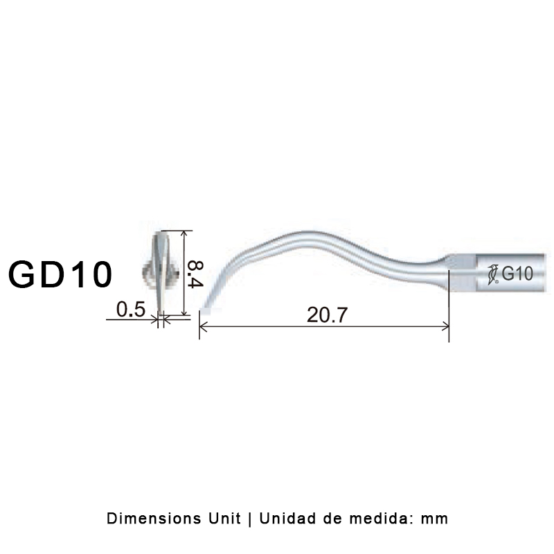 Punta ultrasonidos Woodpecker GD10 compatible Satelec profilaxis dental.
