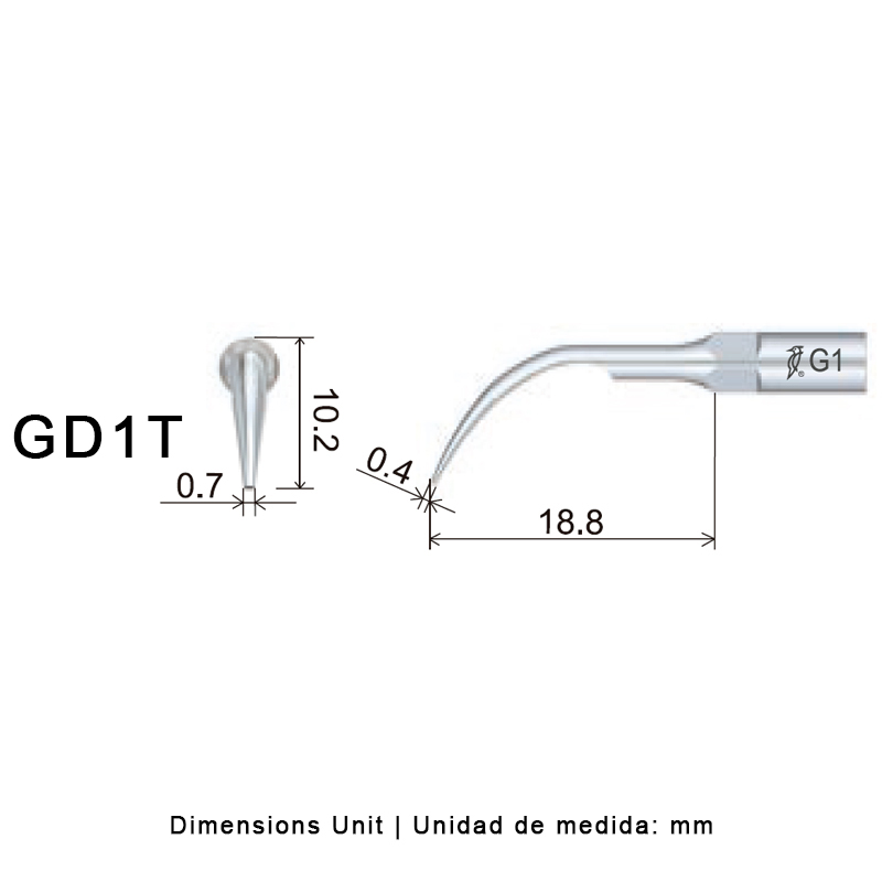 Punta ultrasonidos Woodpecker GD1T compatible Satelec. Profilaxis y tratamiento titanio.