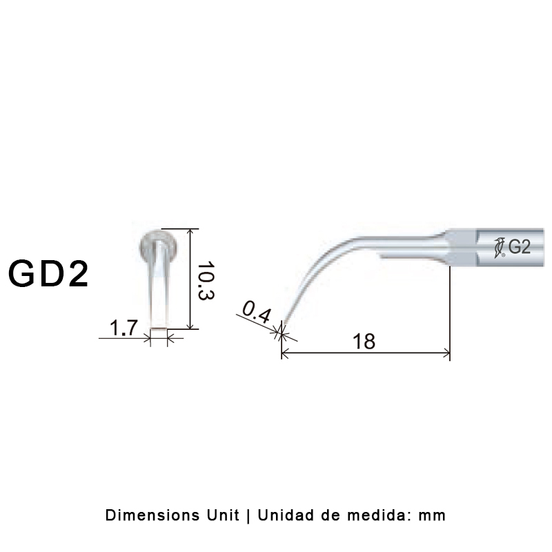 Punta ultrasonidos Woodpecker GD2 compatible Satelec profilaxis dental.