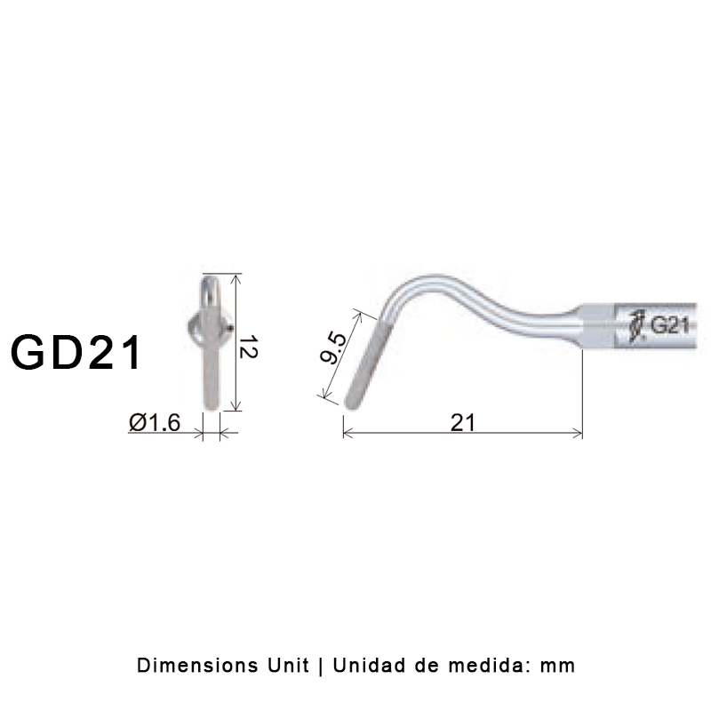 Punta ultrasonidos Woodpecker GD21 compatible SATELEC profilaxis y tallado diamantada.