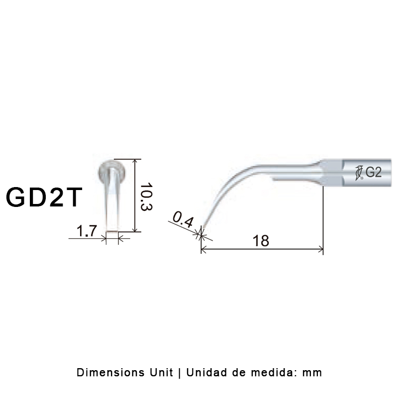 Punta ultrasonidos Woodpecker GD2T compatible Satelec profilaxis titanio