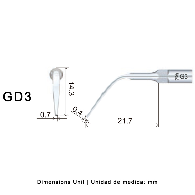 Punta ultrasonidos Woodpecker GD3 compatible Satelec profilaxis dental.