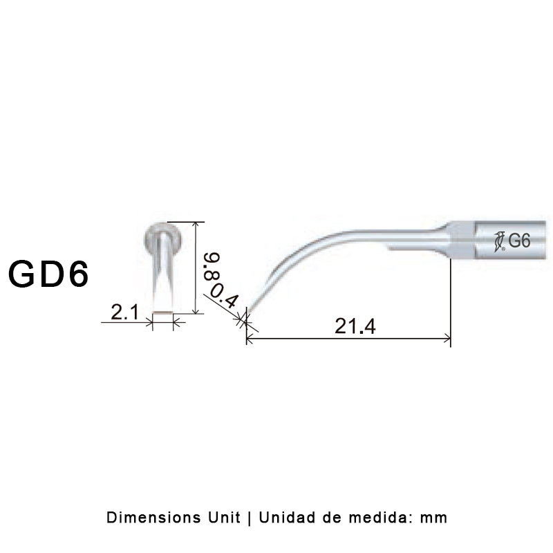 Punta ultrasonidos Woodpecker GD6 compatible Satelec profilaxis dental.