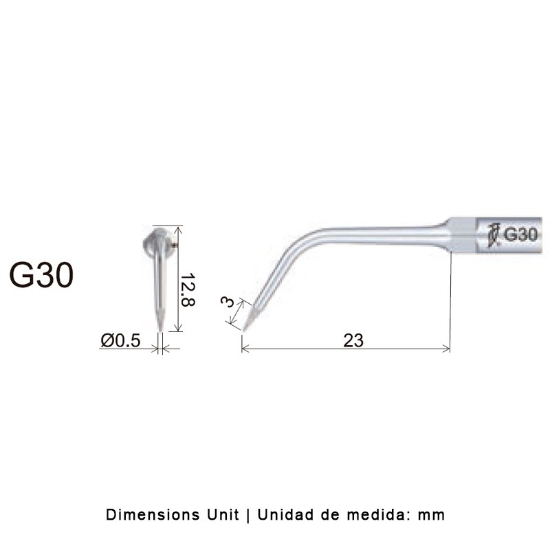 Punta ultrasonidos Woodpecker G30 compatible EMS: profilaxis y tallado diamantada.