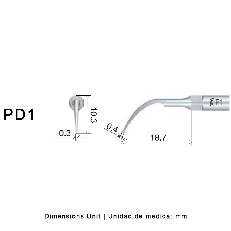Punta ultrasonidos Woodpecker PD1 compatible Satelec para periodoncia.