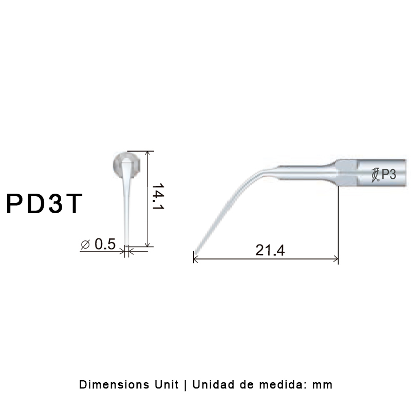 Punta ultrasonidos Woodpecker PD3T compatible Satelec. Perio, titanio.