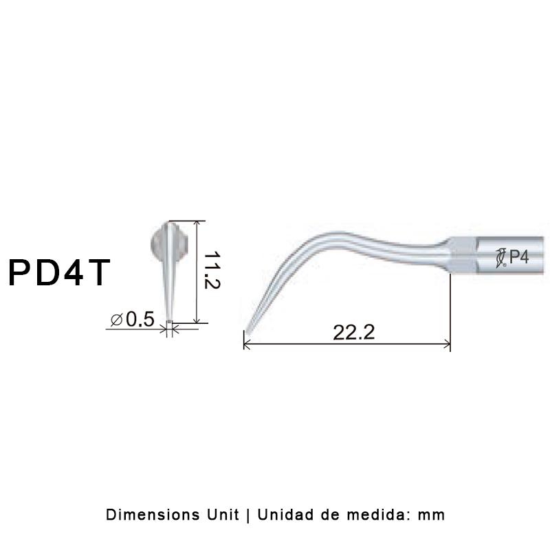Punta ultrasonidos Woodpecker PD4T compatible Satelec. Perio, titanio.