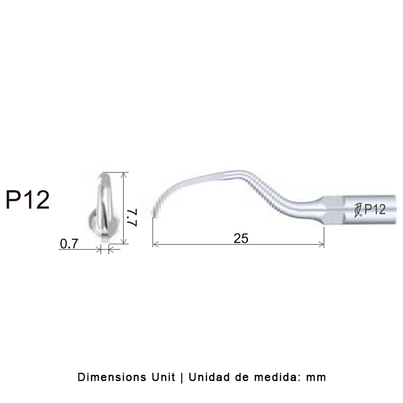 Punta ultrasonidos Woodpecker P12 compatible EMS para periodoncia.