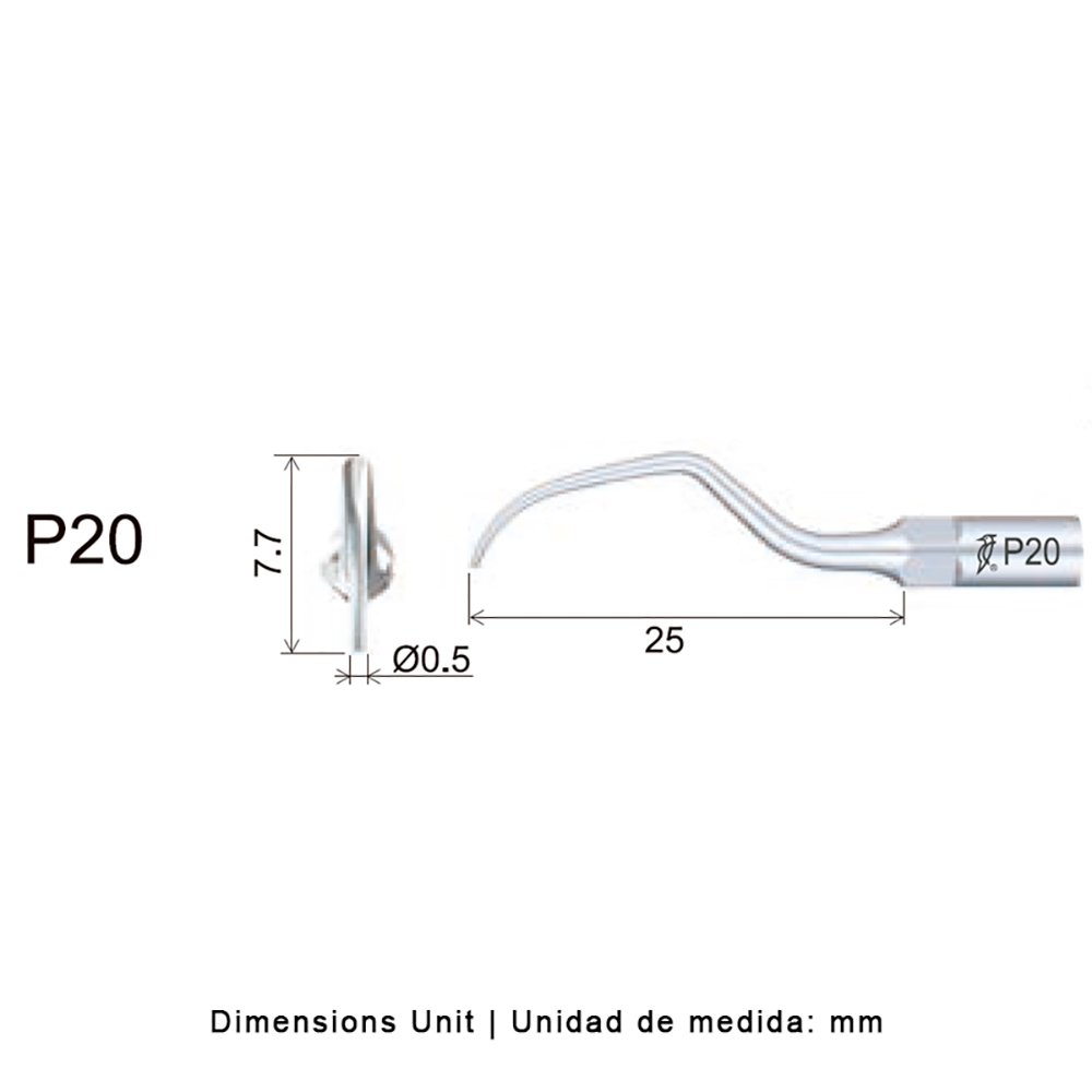Punta ultrasonidos Woodpecker P20 compatible EMS para periodoncia.