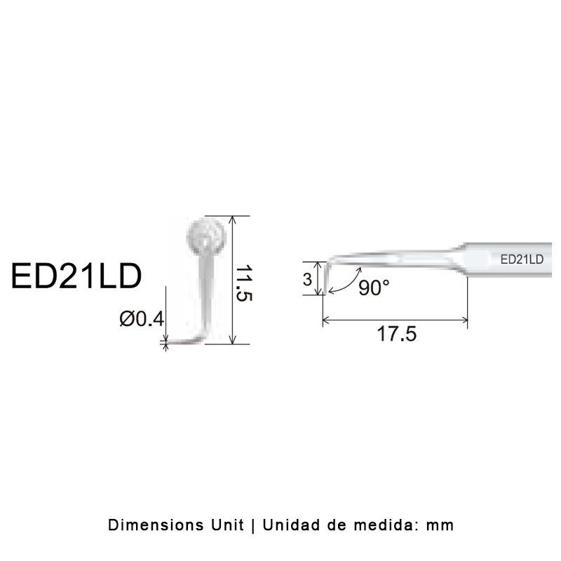 Punta ultrasonidos Woodpecker ED21LD compatible Satelec diamantada para endodoncia.