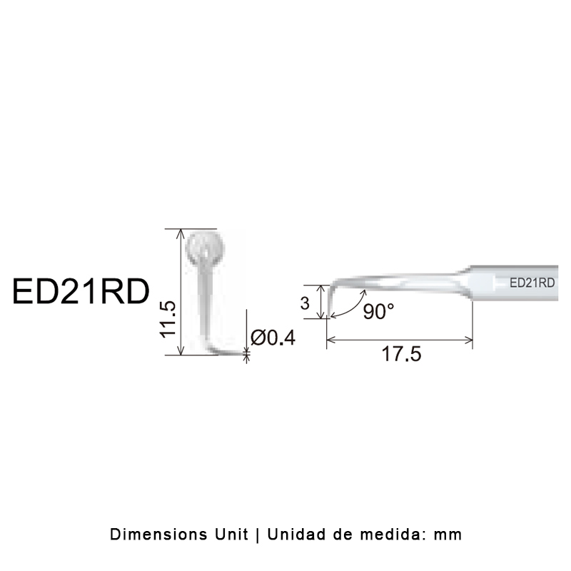 Punta ultrasonidos Woodpecker ED21RD compatible Satelec endo diamantada.