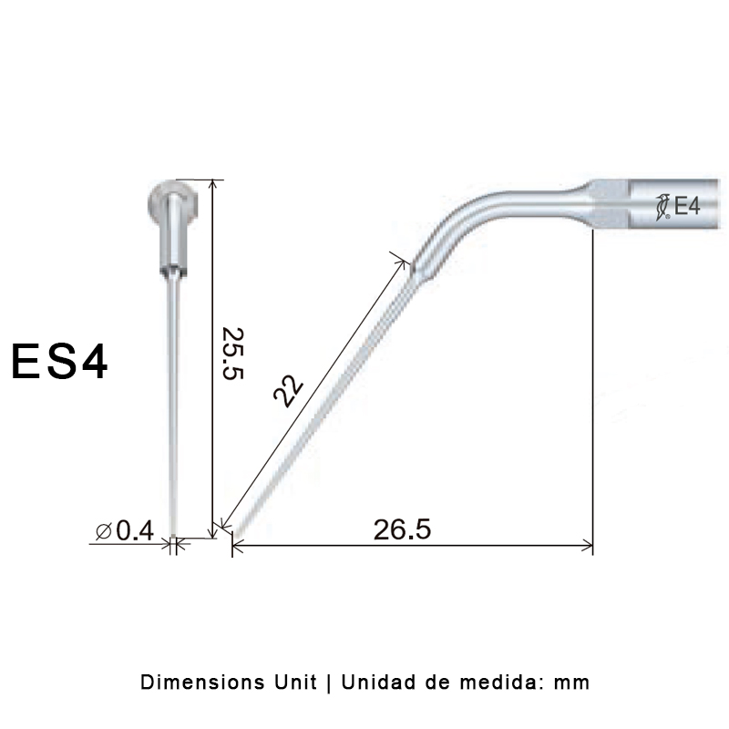 Punta ultrasonidos Woodpecker ES4 compatible SIRONA para endodoncia.