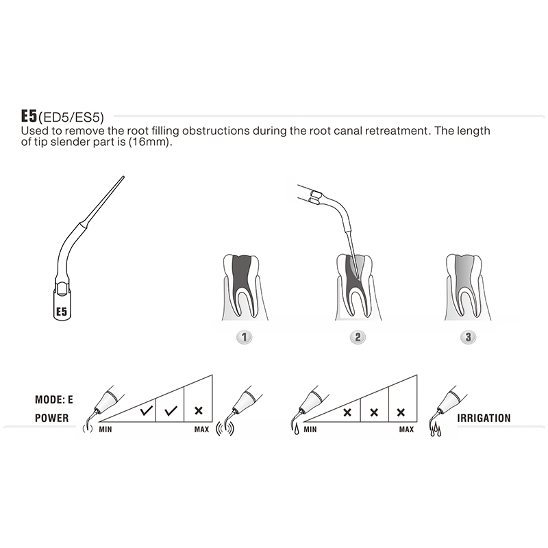 Punta ultrasonidos Woodpecker ES5 compatible SIRONA para endodoncia.