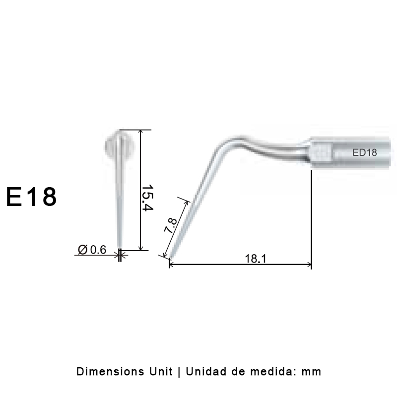 Punta ultrasonidos Woodpecker DTE E18 Endo compatible EMS