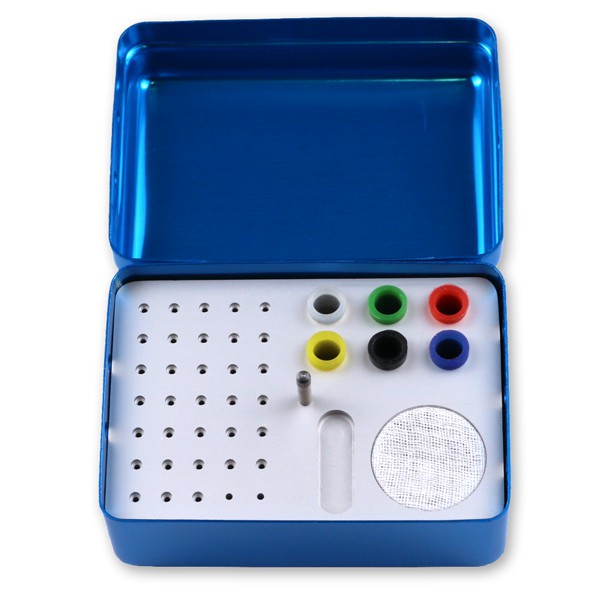 Caja organizadora endodoncia aluminio Master, instrumental dental.