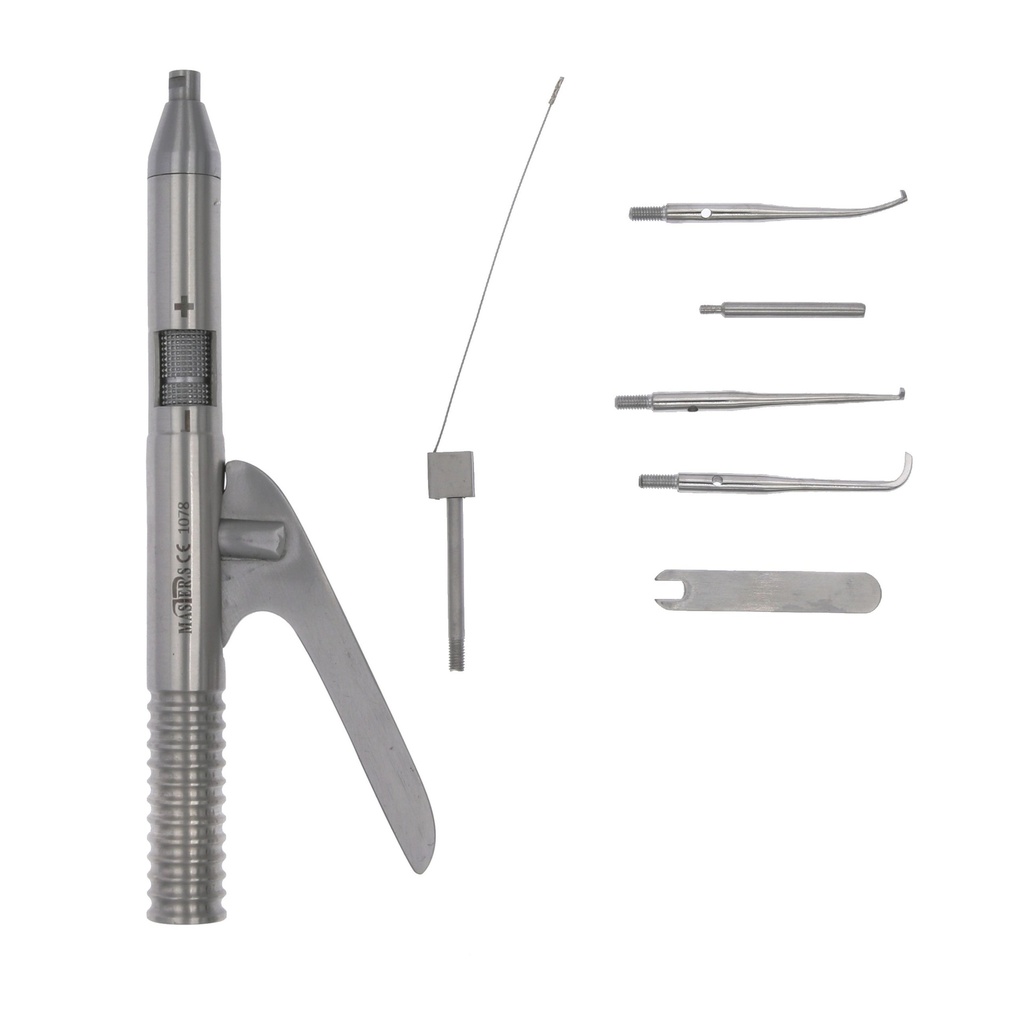 Pistola quitacoronas automática MASTER con accesorios dentales.