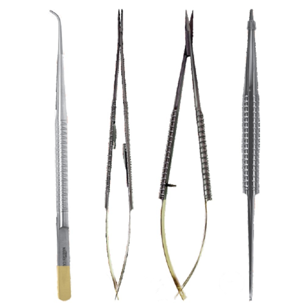 Kit microcirugía dental Master, 4 instrumentos de puntas curvas.