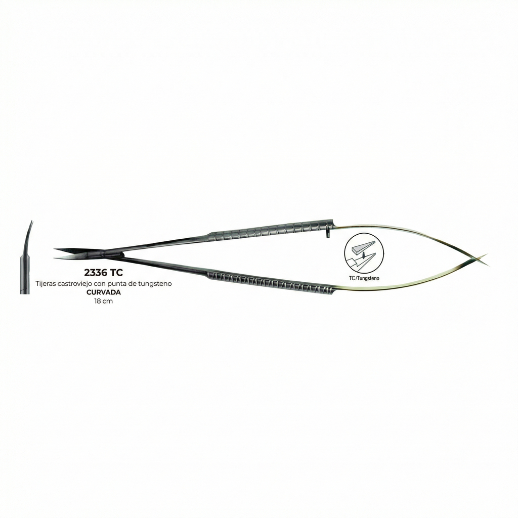 Tijera microcirugía dental curva MASTER 18cm punta tungsteno
