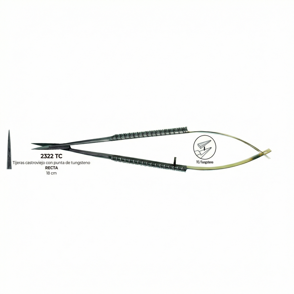 Tijera microcirugía dental recta Master 18cm, punta tungsteno.