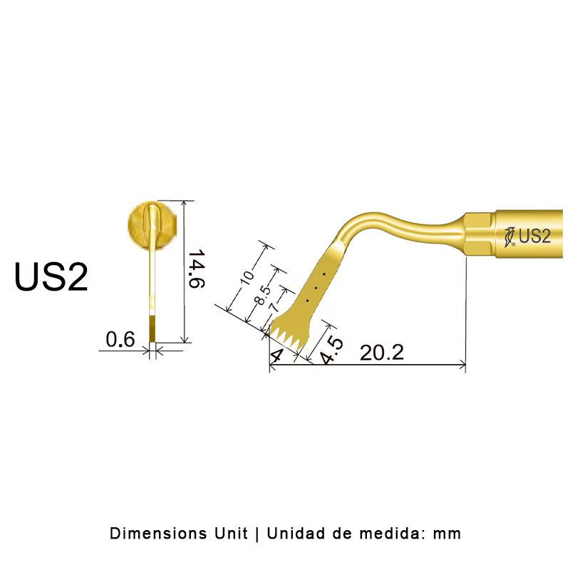 Punta cirugía Woodpecker US2 para Mectron (Cirugía), Woodpecker Surgic Touch, Ultrasurgery y otros | Osteotomía - punta ultrasonidos Woodpecker.